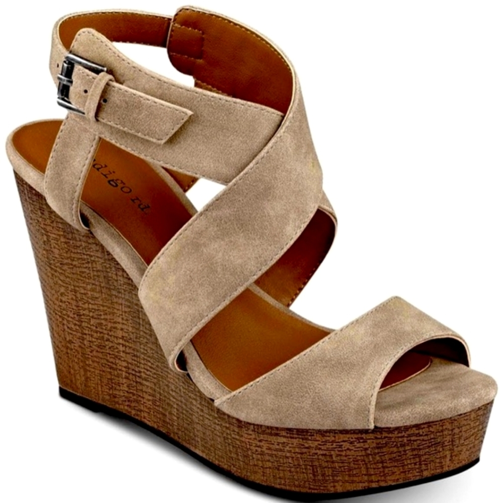 Comfortable Indigo Rd. Kamryn Wedge Sandal / Platform - beige / tan color